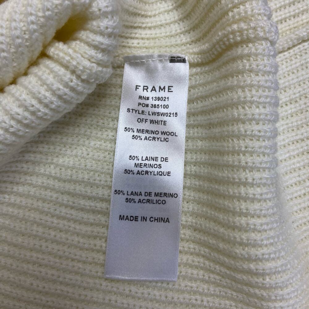 Frame Merino Wool Blend Sweater Women's Medium Cream Ruffle Ribbed Knit Dolman - Picture 7 of 10